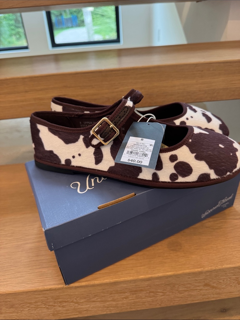 Target Women’s Brown and Cream Cow Print Mary Jane Flats — NWT